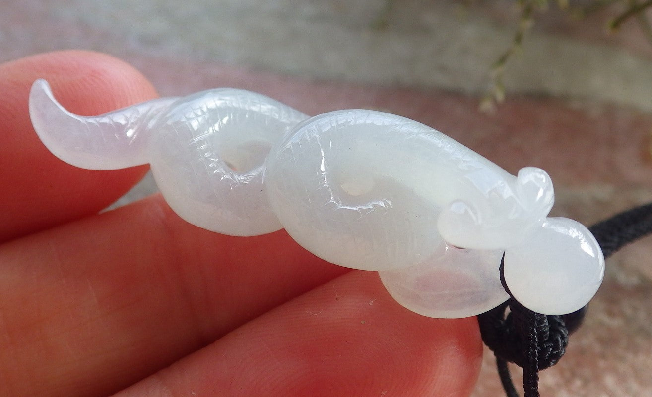 Certified Icy White Burma 100% Natural A Jade jadeite pendant Snake Money Coin Necklace 招财蛇 644796  TN