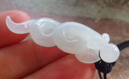 Certified Icy White Burma 100% Natural A Jade jadeite pendant Snake Money Coin Necklace 招财蛇 644796  TN