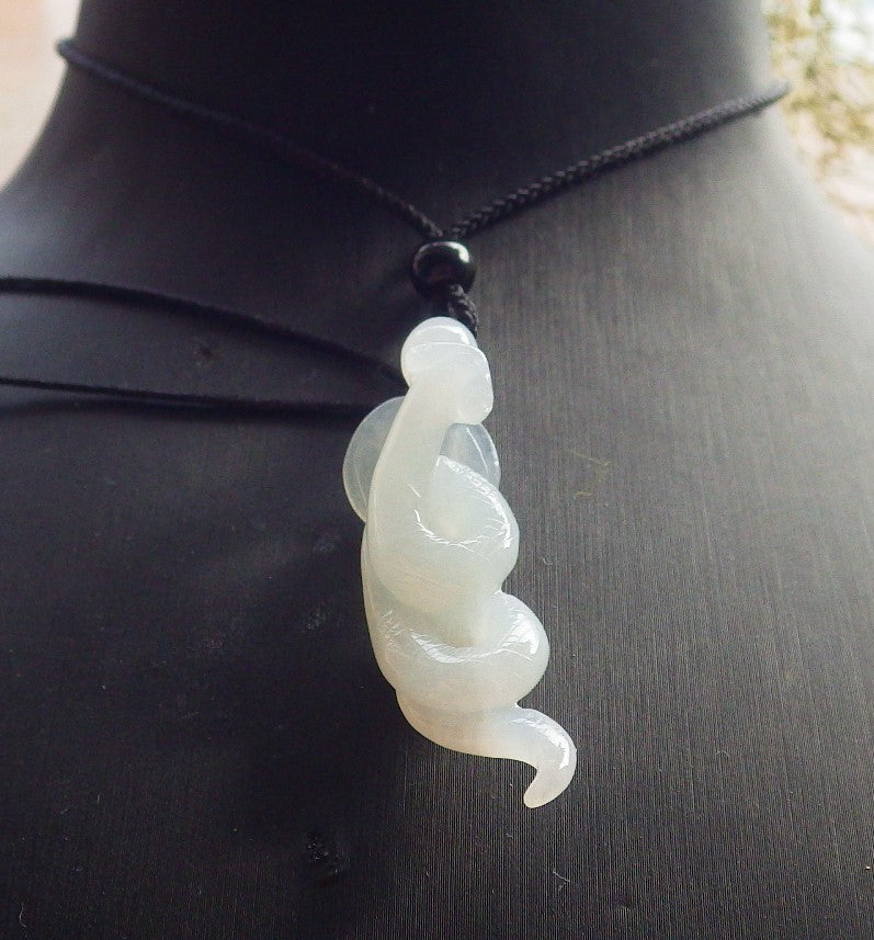 Certified Icy White Burma 100% Natural A Jade jadeite pendant Snake Money Coin Necklace 招财蛇 644796  TN