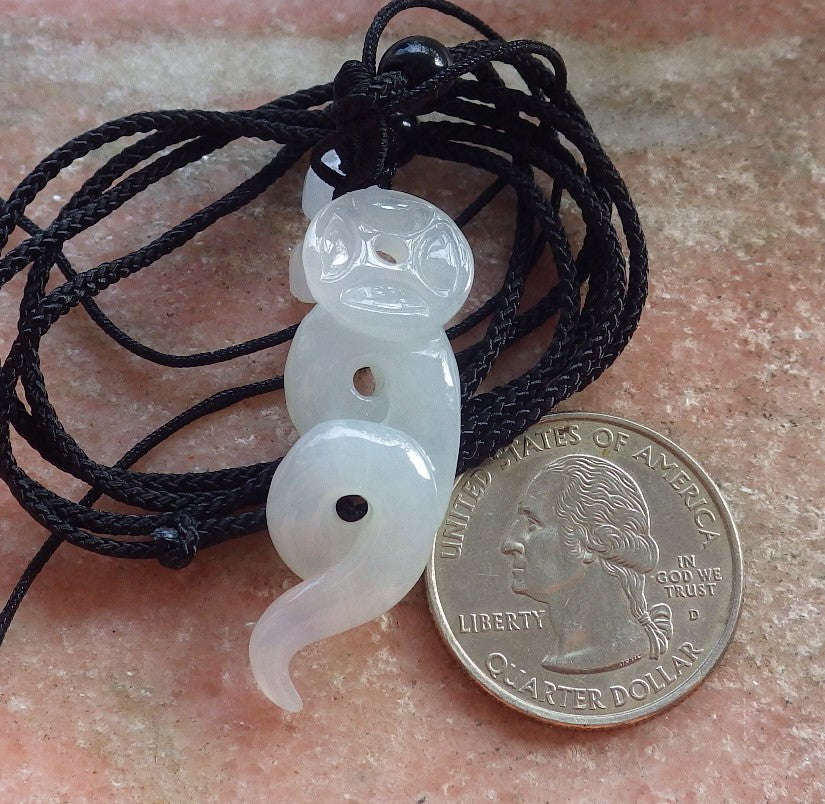 Certified Icy White Burma 100% Natural A Jade jadeite pendant Snake Money Coin Necklace 招财蛇 644796  TN