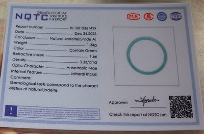 Certified Icy Green Burma 100% Natural A JADE Jadeite  Circle RING USA. 7.75 戒指 644820  TN