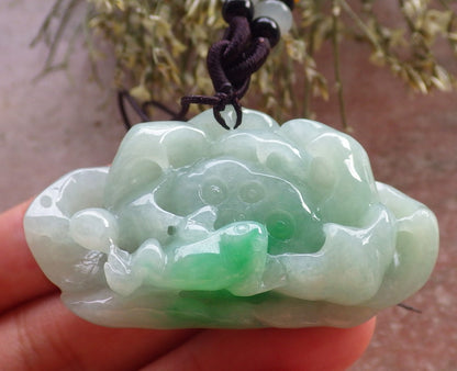 Certified Green Burma 100% Natural A Jade jadeite Pendant Frog Toad Lotus Flower Necklace 招财蟾 644836  TN