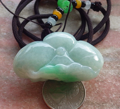 Certified Green Burma 100% Natural A Jade jadeite Pendant Frog Toad Lotus Flower Necklace 招财蟾 644836  TN