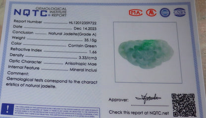 Certified Green Burma 100% Natural A Jade jadeite Pendant Frog Toad Lotus Flower Necklace 招财蟾 644836  TN