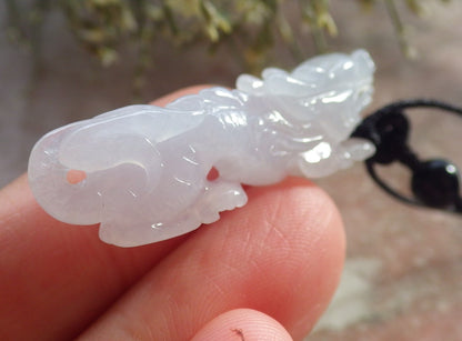 Certified Icy White Burma 100% Natural A Jade jadeite Pendant Dragon Necklace 生意兴隆 644846  TN