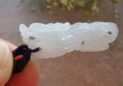 Certified Icy White Burma 100% Natural A Jade jadeite Pendant Dragon Necklace 生意兴隆 644846  TN