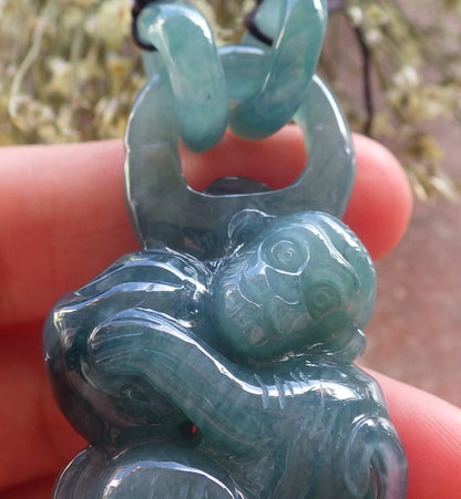 Certified Icy Green Burma 100% Natural A Jade jadeite Pendant Monkey Peach W Ring 猴子 644890  TN