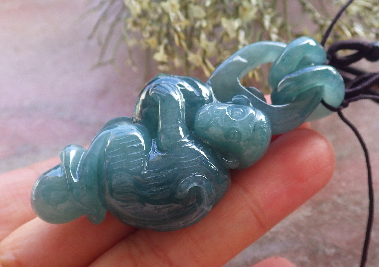 Certified Icy Green Burma 100% Natural A Jade jadeite Pendant Monkey Peach W Ring 猴子 644890  TN