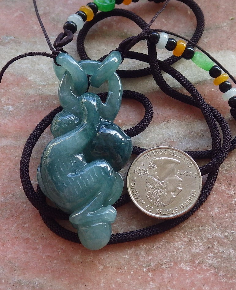 Certified Icy Green Burma 100% Natural A Jade jadeite Pendant Monkey Peach W Ring 猴子 644890  TN