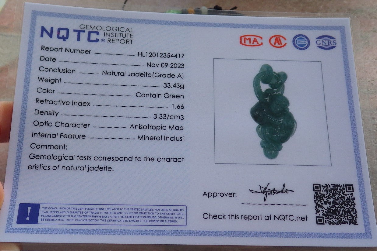 Certified Icy Green Burma 100% Natural A Jade jadeite Pendant Monkey Peach W Ring 猴子 644890  TN