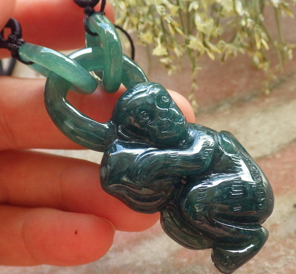 Certified Icy Green Burma 100% Natural A Jade jadeite Pendant Monkey Peach W Ring 猴子 644899  TN