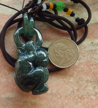 Certified Icy Green Burma 100% Natural A Jade jadeite Pendant Monkey Peach W Ring 猴子 644899  TN