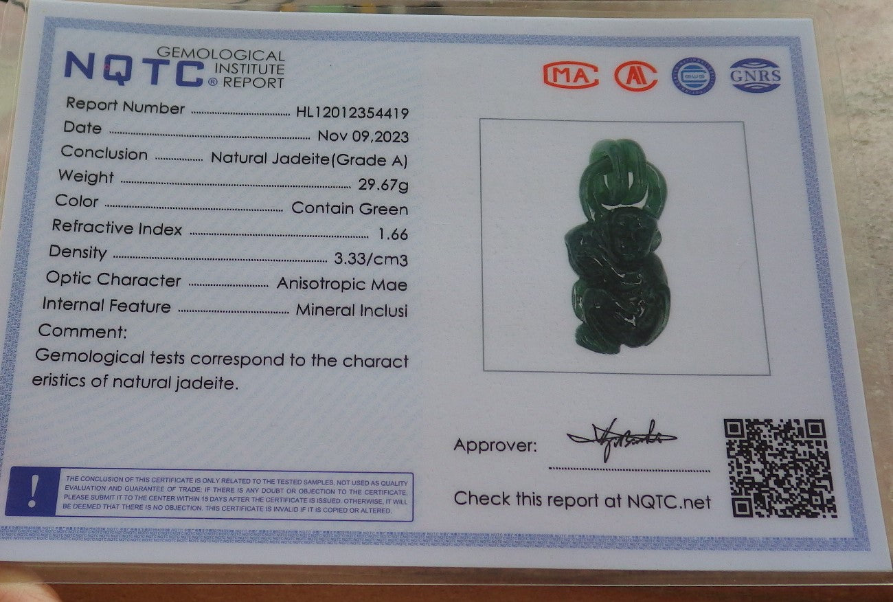 Certified Icy Green Burma 100% Natural A Jade jadeite Pendant Monkey Peach W Ring 猴子 644899  TN