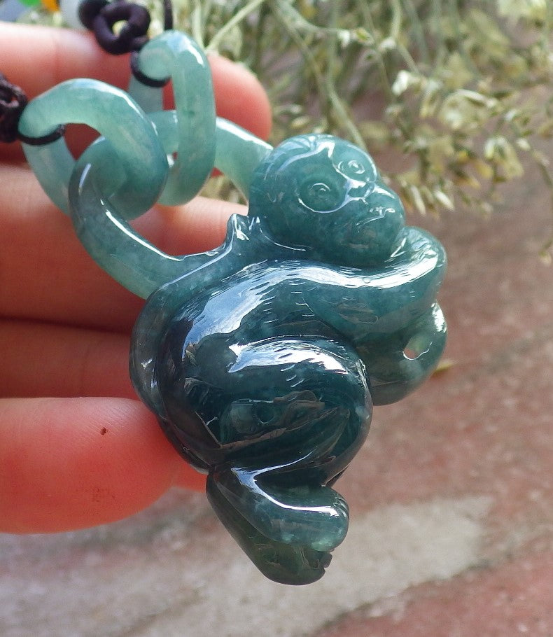 Certified Icy Green Burma 100% Natural A Jade jadeite Pendant Monkey Peach W Ring 猴子 644945  TN
