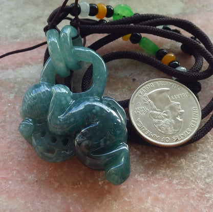 Certified Icy Green Burma 100% Natural A Jade jadeite Pendant Monkey Peach W Ring 猴子 644945  TN