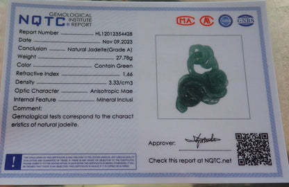 Certified Icy Green Burma 100% Natural A Jade jadeite Pendant Monkey Peach W Ring 猴子 644945  TN