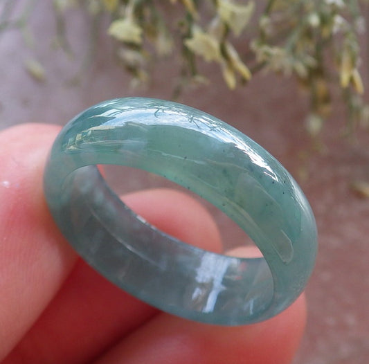 Certified Icy Green Burma 100% Natural A JADE Jadeite  Circle RING USA. 9 戒指 644988  TN