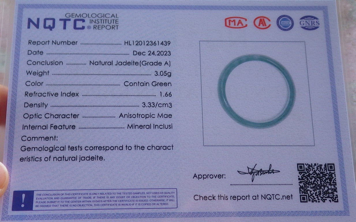 Certified Icy Green Burma 100% Natural A JADE Jadeite  Circle RING USA. 9 戒指 644988  TN