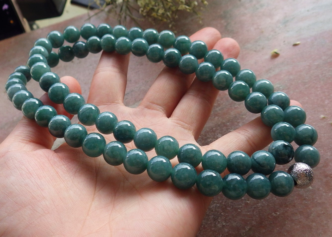 Certified Icy Green Burma 100% Natural A JADE Jadeite Bead Beads Necklace 26 inches 项链 645129  TN