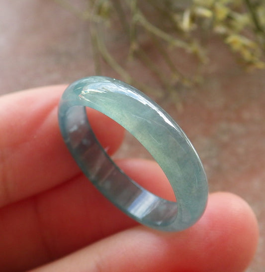 Certified Icy Green Burma 100% Natural A JADE Jadeite Circle RING USA. 9.5 戒指 645138  TN