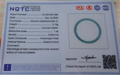 Certified Icy Green Burma 100% Natural A JADE Jadeite Circle RING USA. 9.5 戒指 645138  TN