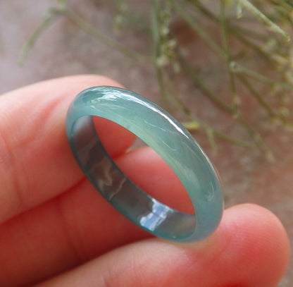 Certified Icy Green Burma 100% Natural A JADE Jadeite Circle RING USA. 9 戒指 645147  TN