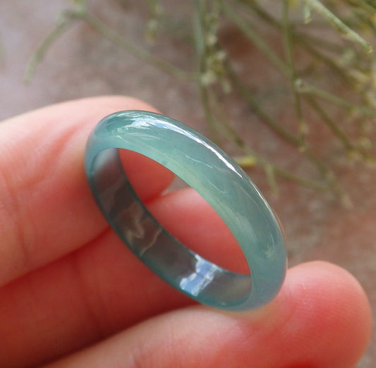 Certified Icy Green Burma 100% Natural A JADE Jadeite Circle RING USA. 9 戒指 645147  TN