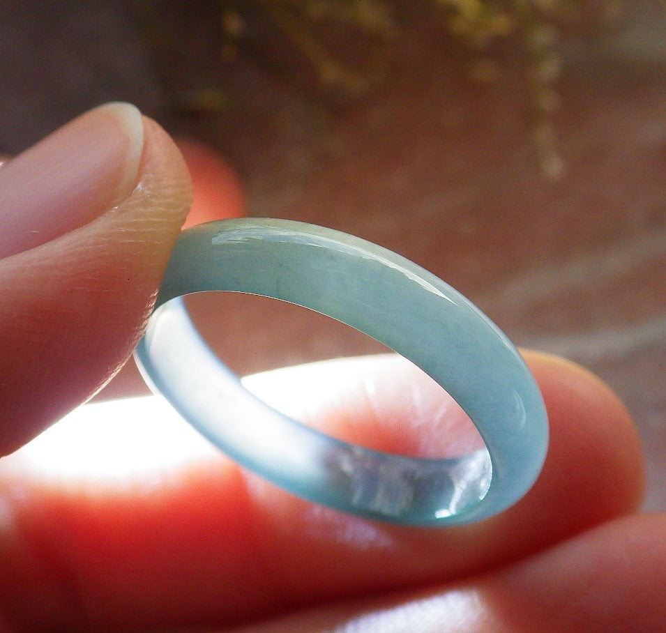 Certified Icy Green Burma 100% Natural A JADE Jadeite Circle RING USA. 9 戒指 645147  TN