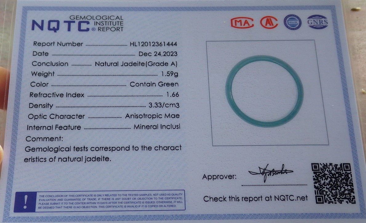 Certified Icy Green Burma 100% Natural A JADE Jadeite Circle RING USA. 9 戒指 645147  TN
