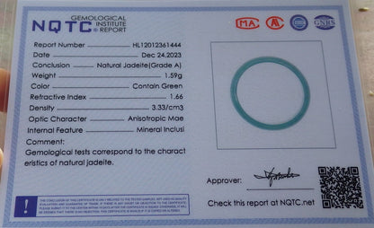 Certified Icy Green Burma 100% Natural A JADE Jadeite Circle RING USA. 9 戒指 645147  TN
