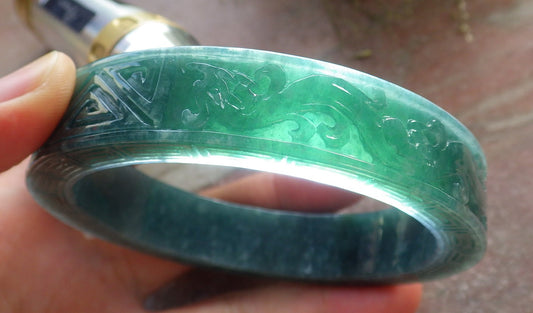 Certified JADE Jadeite Dragon Phoenix Bangle Bracelet 64 mm 645165 TN