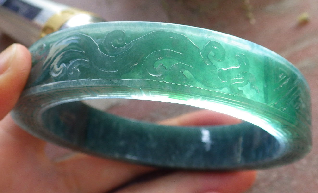 Certified JADE Jadeite Dragon Phoenix Bangle Bracelet 64 mm 645165 TN