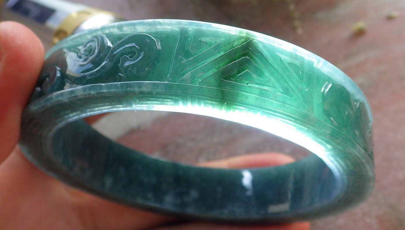Certified JADE Jadeite Dragon Phoenix Bangle Bracelet 64 mm 645165 TN
