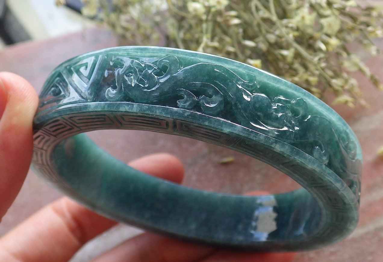 Certified JADE Jadeite Dragon Phoenix Bangle Bracelet 64 mm 645165 TN