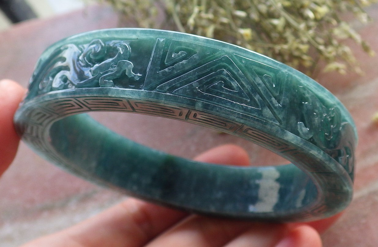 Certified JADE Jadeite Dragon Phoenix Bangle Bracelet 64 mm 645165 TN