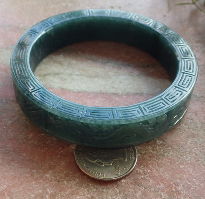 Certified JADE Jadeite Dragon Phoenix Bangle Bracelet 64 mm 645165 TN
