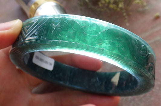 Certified JADE Jadeite Dragon Phoenix  Bangle Bracelet 65 mm 645176 TN