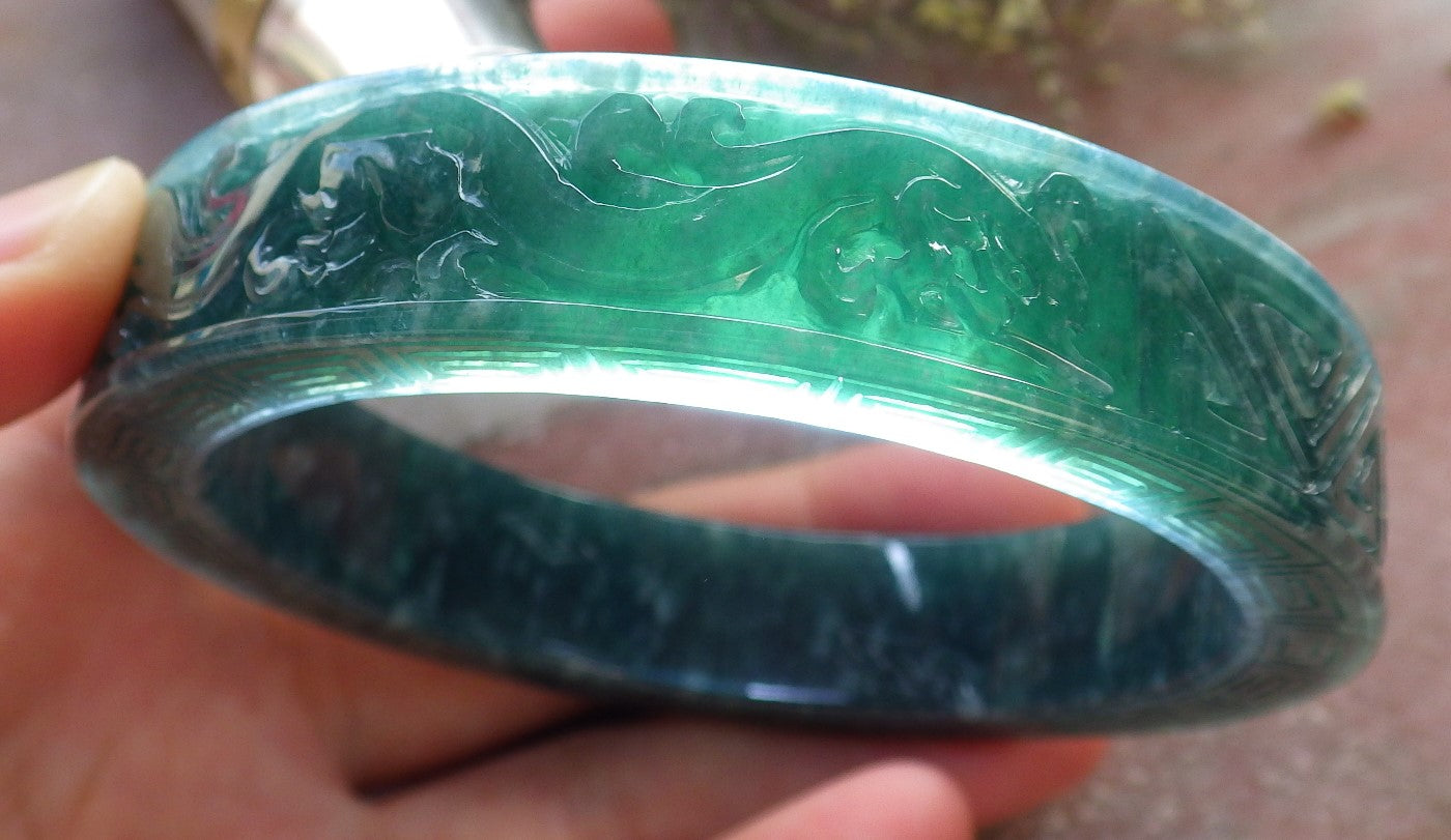 Certified JADE Jadeite Dragon Phoenix  Bangle Bracelet 65 mm 645176 TN