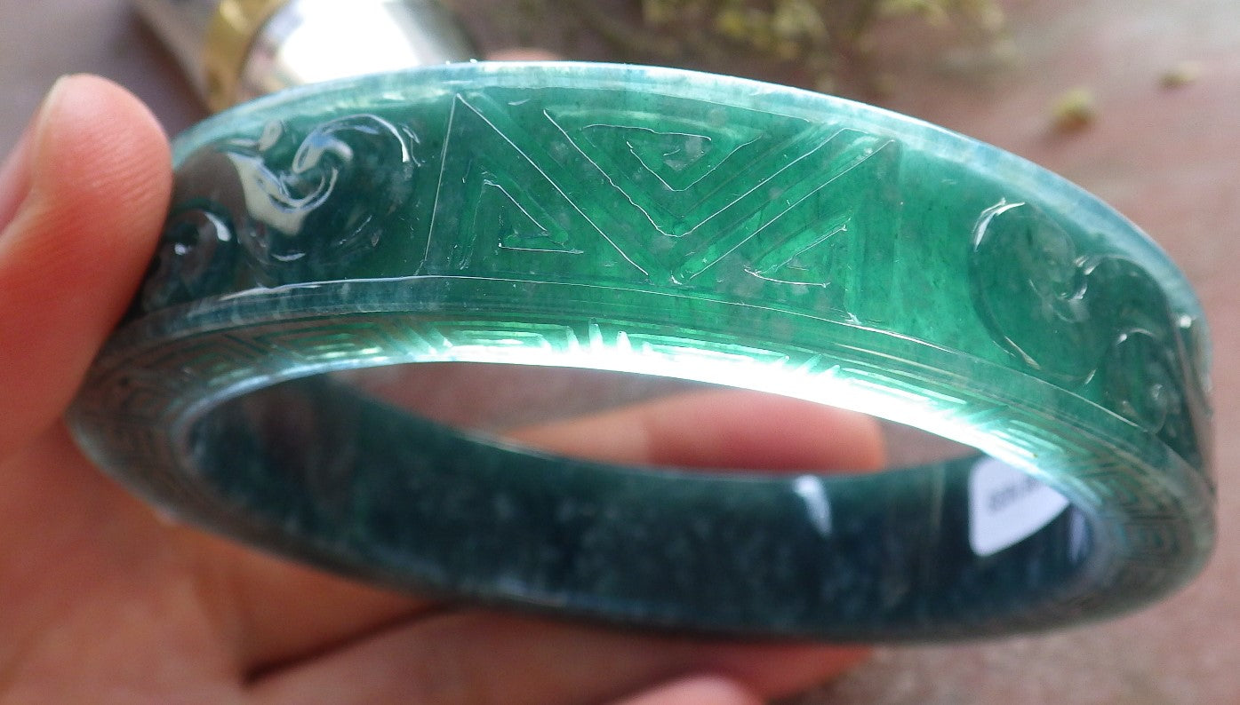 Certified JADE Jadeite Dragon Phoenix  Bangle Bracelet 65 mm 645176 TN