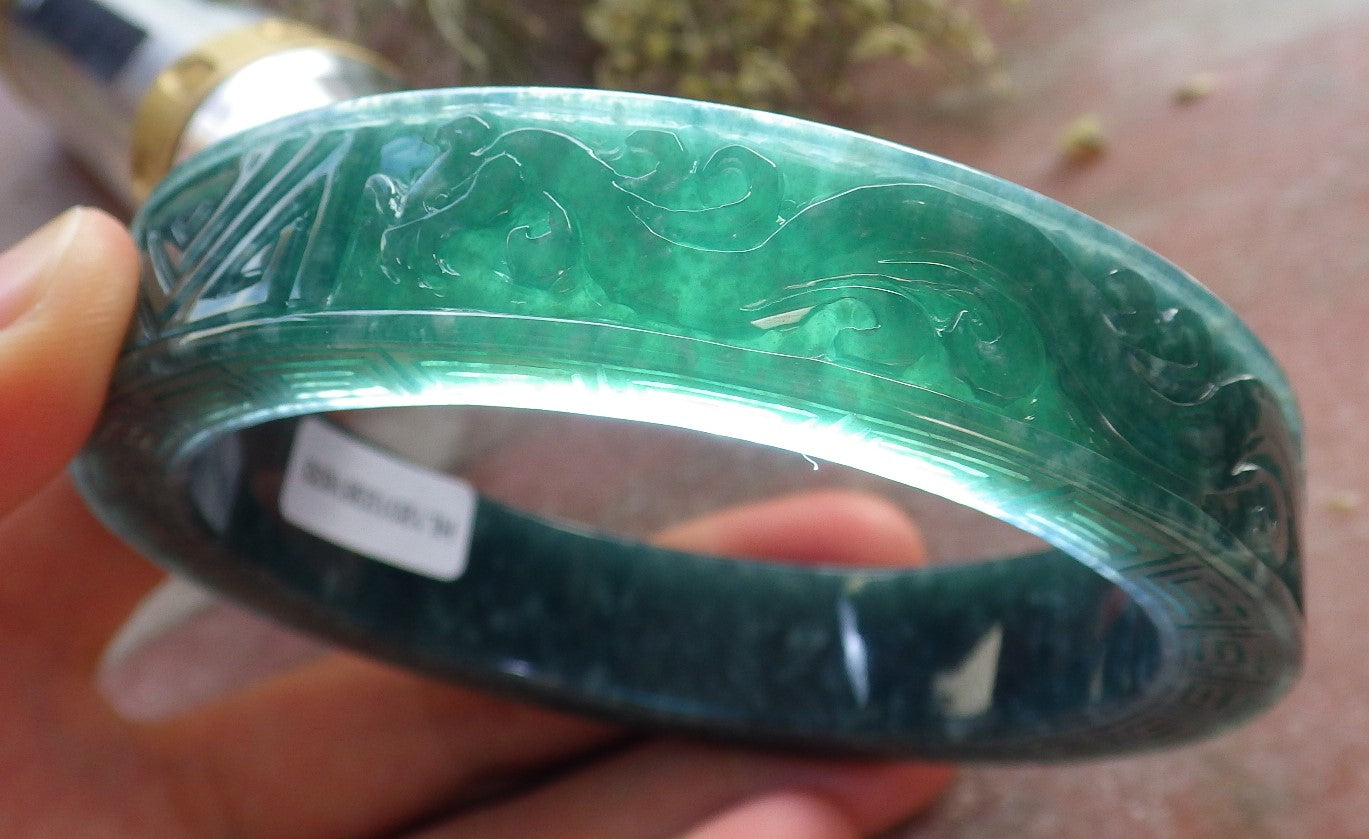 Certified JADE Jadeite Dragon Phoenix  Bangle Bracelet 65 mm 645176 TN
