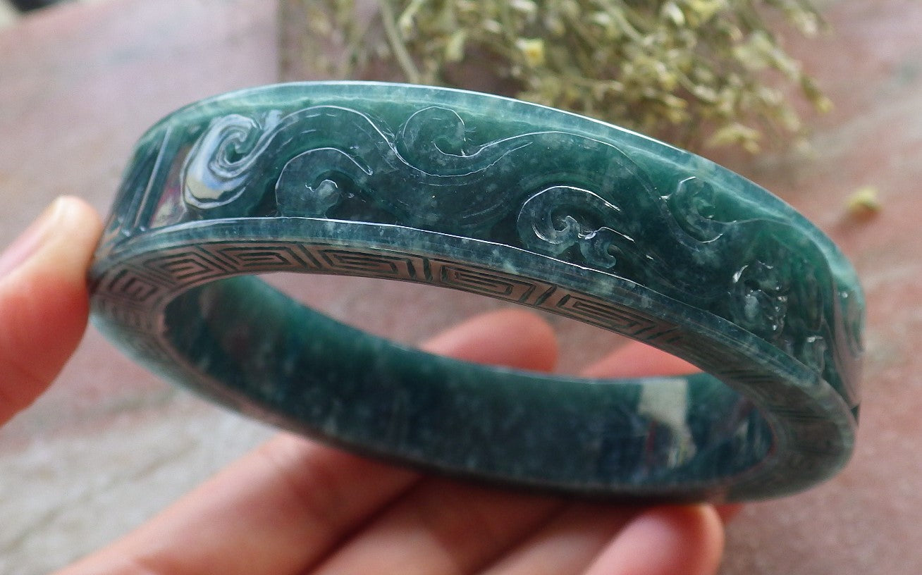 Certified JADE Jadeite Dragon Phoenix  Bangle Bracelet 65 mm 645176 TN
