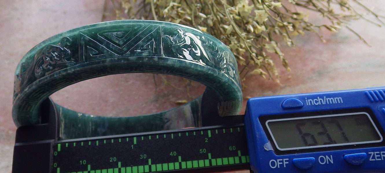 Certified JADE Jadeite Dragon Phoenix  Bangle Bracelet 65 mm 645176 TN