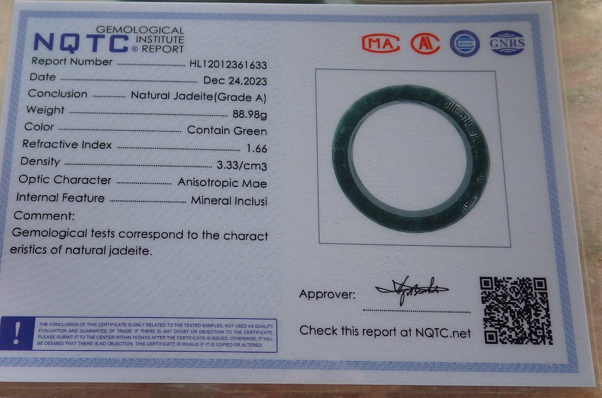 Certified JADE Jadeite Dragon Phoenix  Bangle Bracelet 65 mm 645176 TN