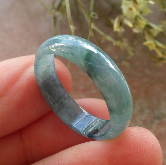 Certified Icy Green Burma 100% Natural A JADE Jadeite Circle RING USA. 8.25 戒指 645217  TN