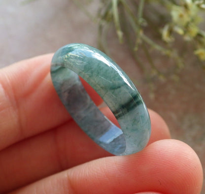 Certified Icy Green Burma 100% Natural A JADE Jadeite Circle RING USA. 8.25 戒指 645217  TN