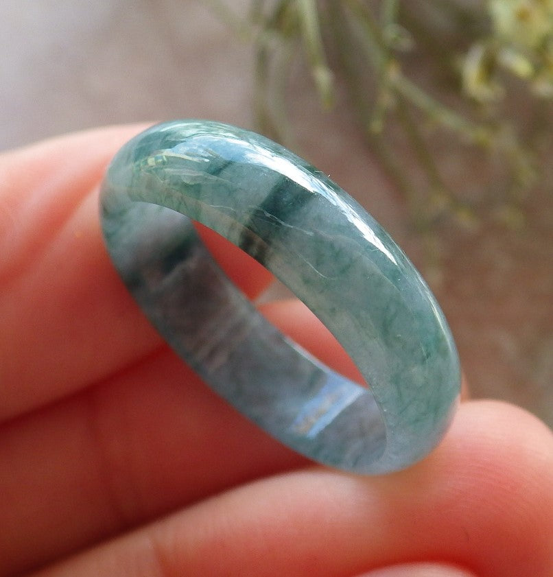 Certified Icy Green Burma 100% Natural A JADE Jadeite Circle RING USA. 8.25 戒指 645217  TN
