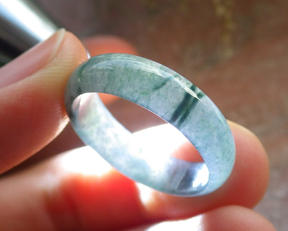 Certified Icy Green Burma 100% Natural A JADE Jadeite Circle RING USA. 8.25 戒指 645217  TN