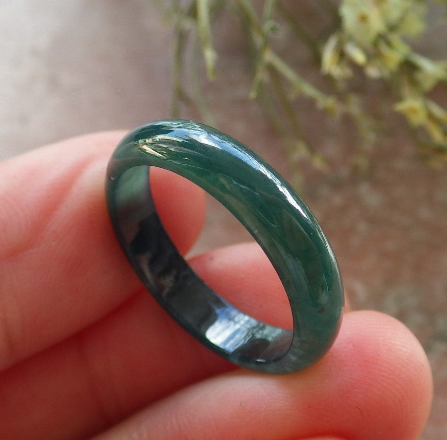 Certified Icy Green Burma 100% Natural A JADE Jadeite Circle RING USA. 7 戒指 645234  TN