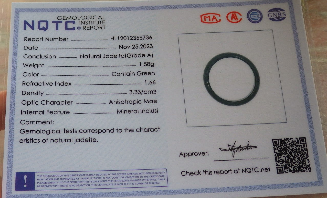 Certified Icy Green Burma 100% Natural A JADE Jadeite Circle RING USA. 7 戒指 645234  TN