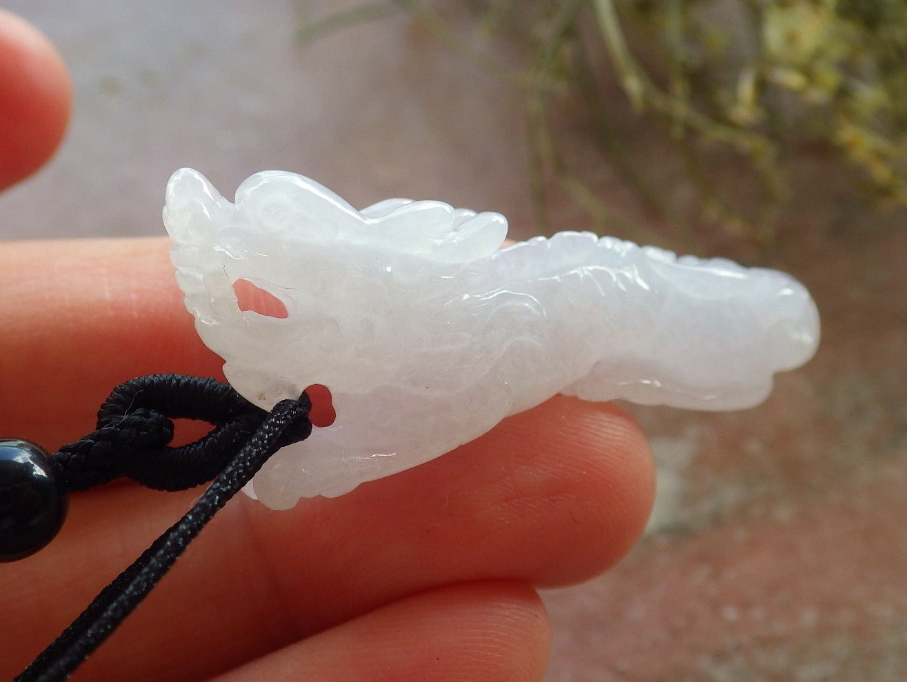 Certified Icy White Burma 100% Natural A Jade jadeite Pendant Dragon Necklace 生意兴隆 645243  TN